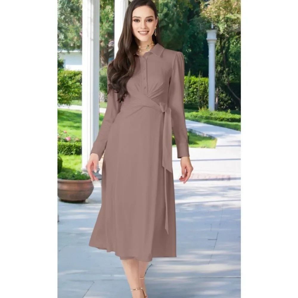 Koh Koh women’s Chloe wrap collar long sleeve midi dress 3X